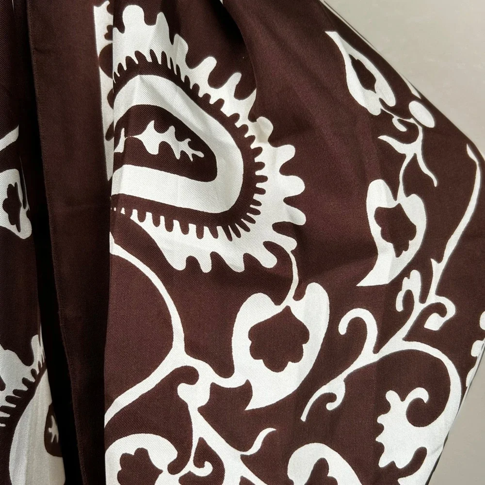 Pierre Carvin Scarf Brown Womens Paisley Floral Damask Fringe Paris 68x17 in